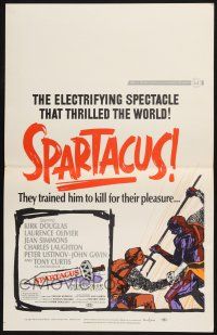 3e931 SPARTACUS WC R67 classic Stanley Kubrick & Kirk Douglas epic, cool gladiator artwork!
