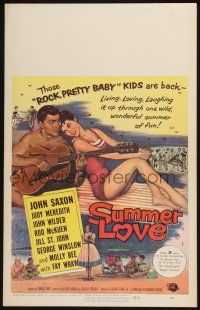 3e943 SUMMER LOVE WC '58 very young John Saxon plays guitar with pretty girl on beach!