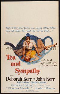3e945 TEA & SYMPATHY WC '56 great artwork of Deborah Kerr & John Kerr by Gale, classic tagline!