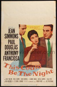 3e955 THIS COULD BE THE NIGHT WC '57 Jean Simmons between Paul Douglas & Anthony Franciosa!