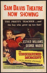 3e971 UNGUARDED MOMENT WC '56 close up art of teacher Esther Williams threatened by John Saxon!