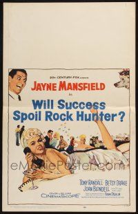 3e989 WILL SUCCESS SPOIL ROCK HUNTER WC '57 art of sexy Jayne Mansfield wearing only a sheet!