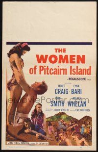 3e992 WOMEN OF PITCAIRN ISLAND WC '57 James Craig lifting sexy Lynn Bari, John Smith!
