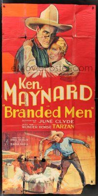 3g611 BRANDED MEN 3sh '31 cool stone litho of Ken Maynard with June Clyde & fighting bad guy!