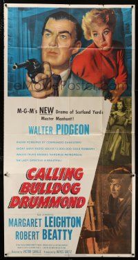 3g621 CALLING BULLDOG DRUMMOND 3sh '51 close up of detective Walter Pidgeon pointing gun!