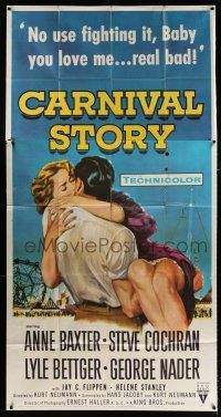 3g624 CARNIVAL STORY 3sh '54 sexy Anne Baxter held by Steve Cochran who she loves real bad!