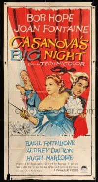 3g625 CASANOVA'S BIG NIGHT 3sh '54 artwork of Bob Hope behind sexy Joan Fontaine w/sword!