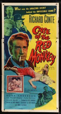 3g626 CASE OF THE RED MONKEY 3sh '55 Richard Conte solves the impossible crime, sexy Rona Anderson!