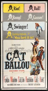 3g628 CAT BALLOU 3sh '65 classic sexy cowgirl Jane Fonda, Lee Marvin, great artwork!