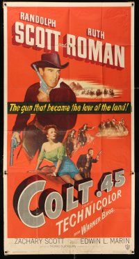 3g637 COLT .45 3sh '50 Randolph Scott with the gun that became the law of the land, Ruth Roman!