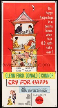 3g645 CRY FOR HAPPY 3sh '60 Glenn Ford & Donald O'Connor take over a geisha house & the girls too!