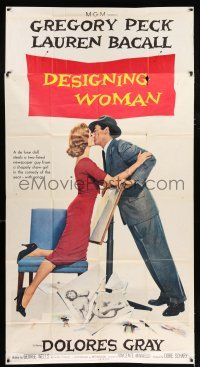 3g653 DESIGNING WOMAN style D 3sh '57 full-length image of Gregory Peck kissing sexy Lauren Bacall!