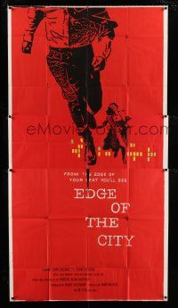 3g670 EDGE OF THE CITY 3sh '57 great different Saul Bass art of man running off of the poster!