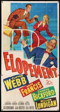 3g671 ELOPEMENT 3sh '51 art of Clifton Webb, Anne Francis sneaking around with her boyfriend!