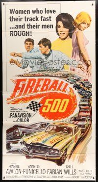 3g682 FIREBALL 500 3sh '66 Frankie Avalon & sexy Annette Funicello, cool stock car racing art!