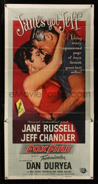 3g690 FOXFIRE 3sh '55 romantic close up artwork of sexy Jane Russell & Jeff Chandler!