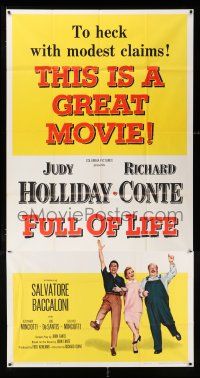 3g696 FULL OF LIFE 3sh '57 artwork of newlyweds Judy Holliday & Richard Conte, it's terrific!