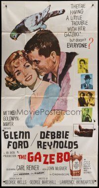 3g700 GAZEBO 3sh '60 great romantic art of Glenn Ford w/pigeon on head & nuzzling Debbie Reynolds!