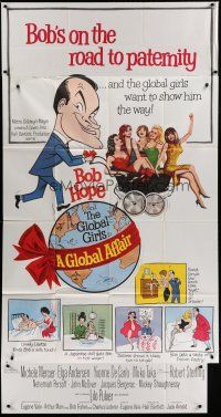 3g709 GLOBAL AFFAIR 3sh '64 wacky cartoon art of Bob Hope with sexy girls in baby carriage!