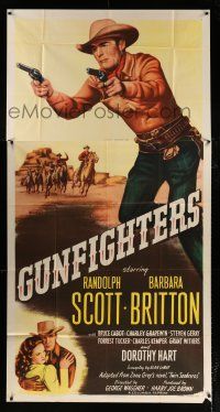 3g716 GUNFIGHTERS 3sh R53 different full-length art of Randolph Scott with two guns, Zane Grey!