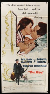 3g773 KEY 3sh '58 Carol Reed, close up kiss art of William Holden & sexy Sophia Loren!