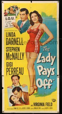 3g778 LADY PAYS OFF 3sh '51 full-length sexy Linda Darnell in swimsuit gambles & loses!