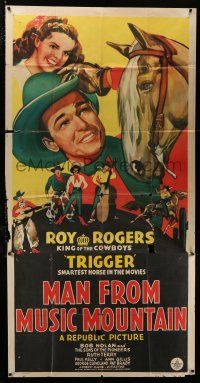 3g810 MAN FROM MUSIC MOUNTAIN 3sh '43 art of Roy Rogers, Trigger & The Sons of the Pioneers!
