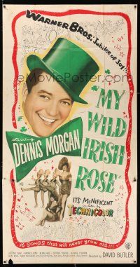 3g828 MY WILD IRISH ROSE 3sh '48 huge headshot of smiling Dennis Morgan + sexy Arlene Dahl!