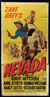 3g832 NEVADA 3sh R51 art of cowboy Robert Mitchum on horseback, from Zane Grey's story!