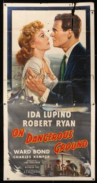 3g839 ON DANGEROUS GROUND 3sh '51 Nicholas Ray noir classic, art of Robert Ryan & Ida Lupino!