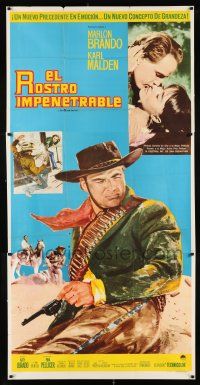 3g042 ONE EYED JACKS Mexican 3sh '61 art of star & director Marlon Brando with gun & bandolier!