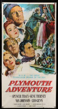 3g854 PLYMOUTH ADVENTURE 3sh '52 Spencer Tracy, Gene Tierney, cool montage art of top stars!
