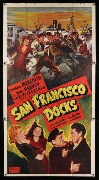 3g882 SAN FRANCISCO DOCKS 3sh R50 Burgess Meredith, Irene Hervey, cool waterfront crime artwork!