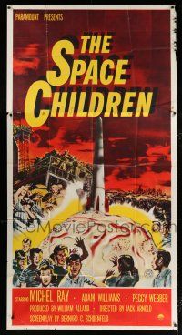 3g912 SPACE CHILDREN 3sh '58 Jack Arnold, great sci-fi art of kids, rocket & giant alien brain!