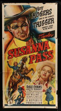 3g930 SUSANNA PASS 3sh '49 great art of Roy Rogers riding Trigger, plus sexy Dale Evans!