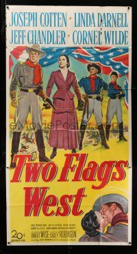 3g957 TWO FLAGS WEST 3sh '50 cool Civil War art, plus Joseph Cotten, Linda Darnell & Cornel Wilde!
