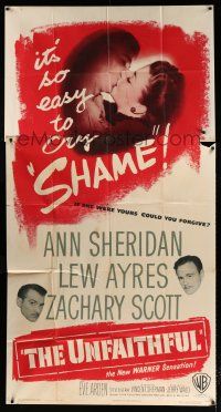 3g964 UNFAITHFUL 3sh '47 shameless Ann Sheridan, Lew Ayres, if she were yours could you forgive?
