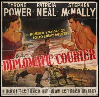 3g242 DIPLOMATIC COURIER 6sh '52 cool art of Patricia Neal pulling a gun on shirtless Tyrone Power!