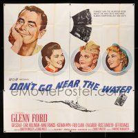 3g243 DON'T GO NEAR THE WATER 6sh '57 Glenn Ford, cool Jacques Kapralik art of stars in portholes!