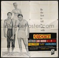 3g262 GIDGET 6sh '59 cute Sandra Dee sits on James Darren & Cliff Robertson's shoulders!