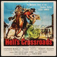 3g283 HELL'S CROSSROADS 6sh '57 Stephen McNally as Jesse James on horse & sexy Peggy Castle!