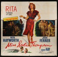 3g319 MISS SADIE THOMPSON 6sh '53 sexy smoking Rita Hayworth swinging purse & turning it on!