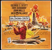 3g331 OKLAHOMA CRUDE 6sh '73 art of George C. Scott & Faye Dunaway with rifles over oil field!