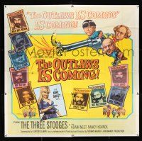 3g333 OUTLAWS IS COMING 6sh '65 The Three Stooges with Curly-Joe, cool montage of wanted posters!
