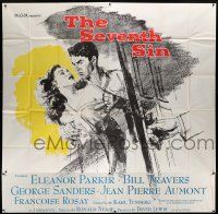 3g356 SEVENTH SIN 6sh '57 sexy scared Eleanor Parker betrays angry Bill Travers, cool art!