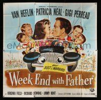 3g407 WEEK END WITH FATHER 6sh '51 wacky art of Van Heflin & Patricia Neal kissing in car w/family