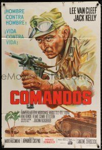 3g099 COMMANDOS Argentinean '68 cool close up art of Lee Van Cleef shooting gun in WWII!