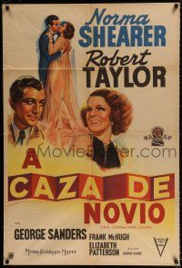 3g123 HER CARDBOARD LOVER Argentinean '42 Norma Shearer & Robert Taylor c/u & full-length art!