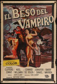 3g129 KISS OF THE VAMPIRE Argentinean '63 Hammer horror, cool art of devil bats attacking!