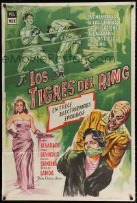 3g138 LOS TIGRES DEL RING Argentinean '60 great artwork of masked criminal + men in boxing ring!
